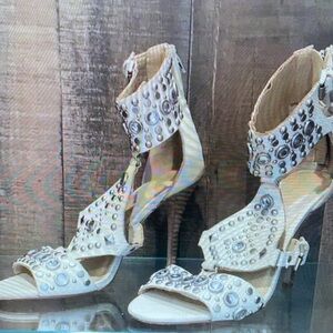Elegant White Studded Women's Heels
